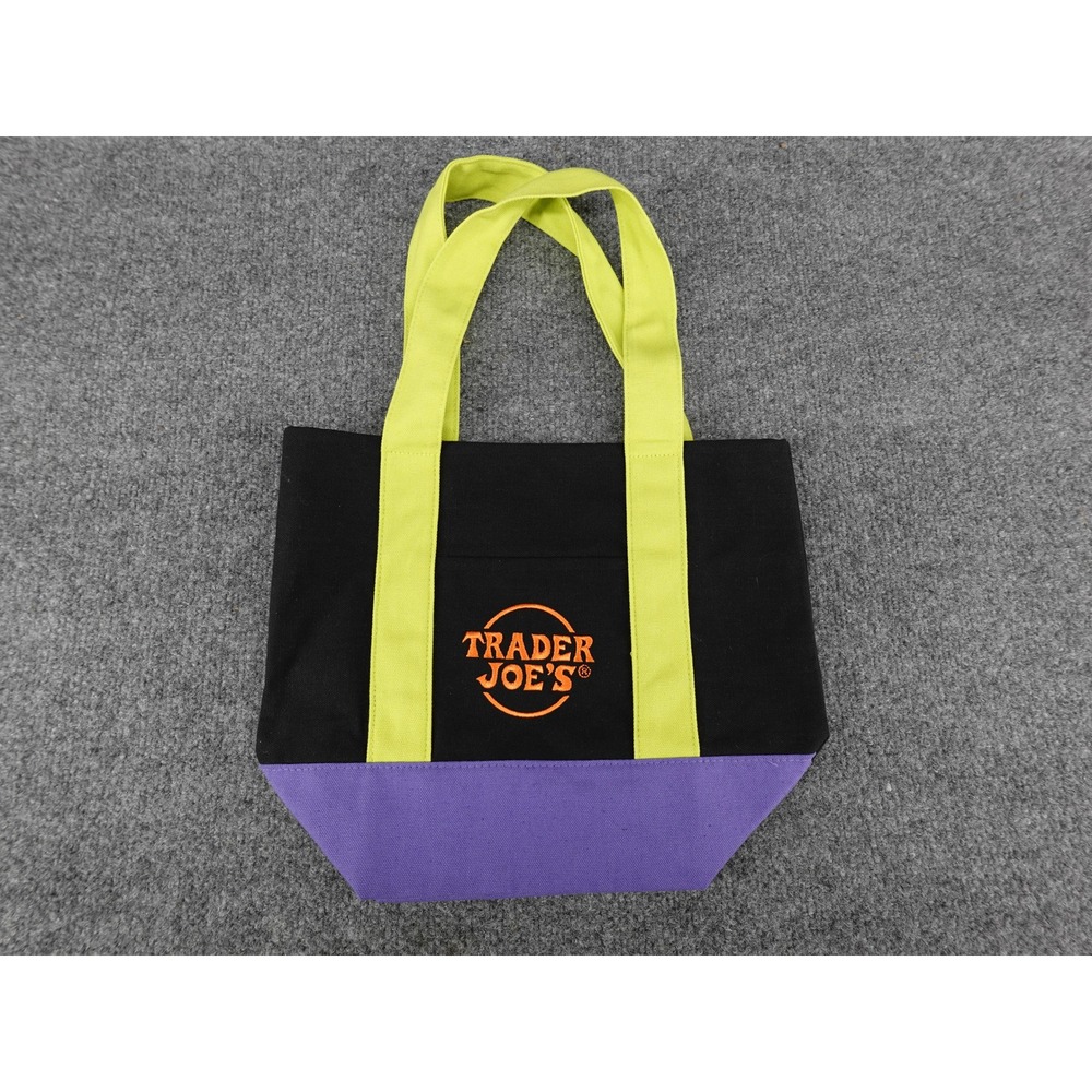 Trader Joe's Mini Tote Bag‎ Unisex OS Black Purple Neon Colorblock Canvas
